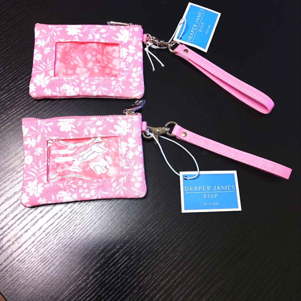 NWT Draper James Pink/White Floral Zip ID Case Wristlet Set